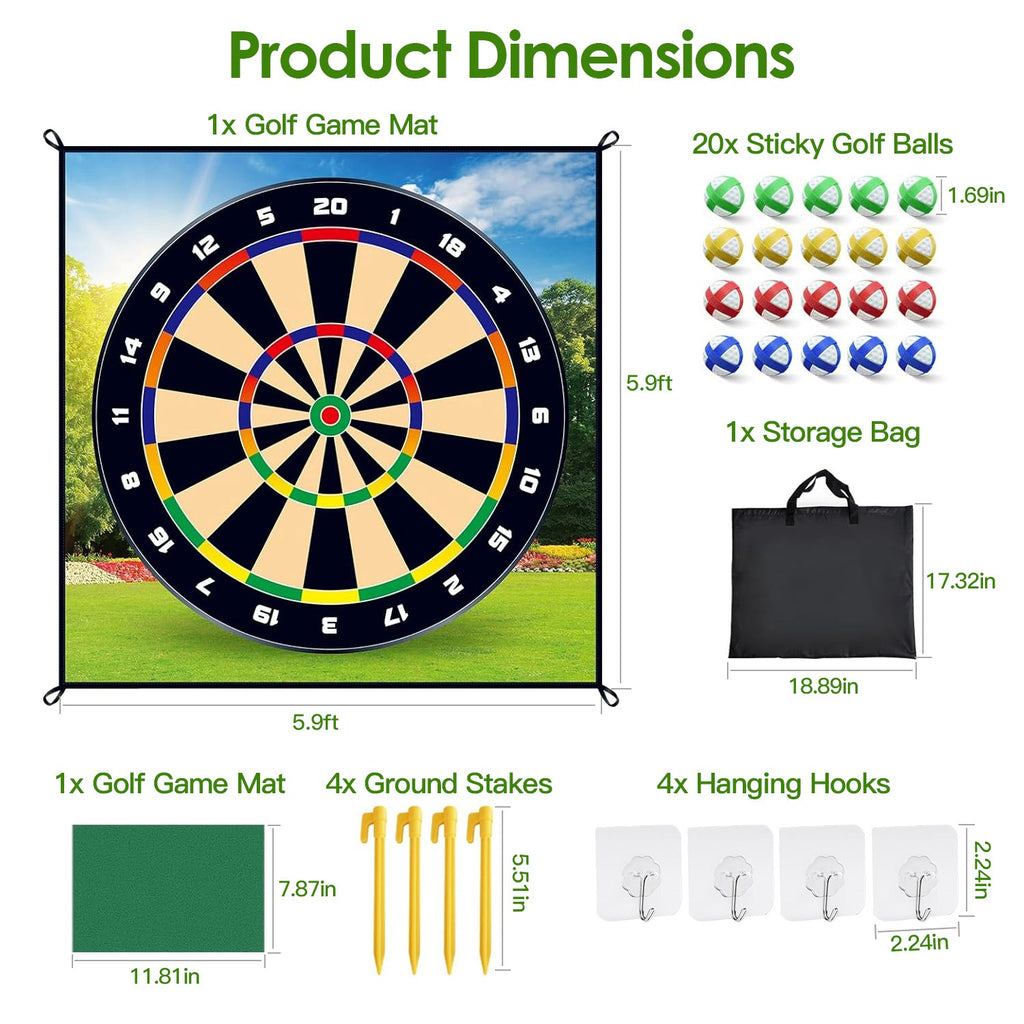 Golf Chipping Dart Jeu Mat Set avec 20 balles collantes au sol Stakes Crochets suspendus portant