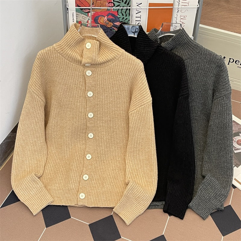 Chandail à col haut pour hommes Style de la haute rue Épaisseur Cardigan à mailles longues
