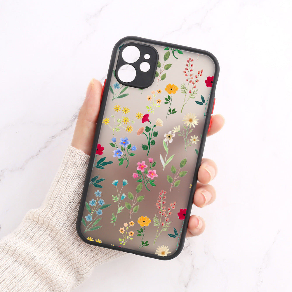 Flower Anti Drop Black Skin Feel Phone Case