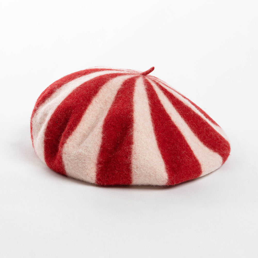 Beret de laine à rayures mode, couleur candy