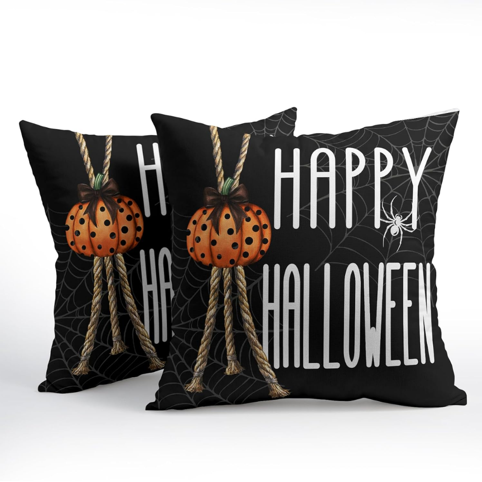Heureuse couvertures d'oreiller d'Halloween 18X18 pouces citrouille araignée Web caisses d'oreiller carré décoratif