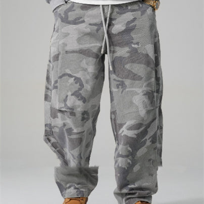 Style américain Retro Cotton Pure Camouflage Pantalon de travail Pied droit Loose Fit with A Tirages