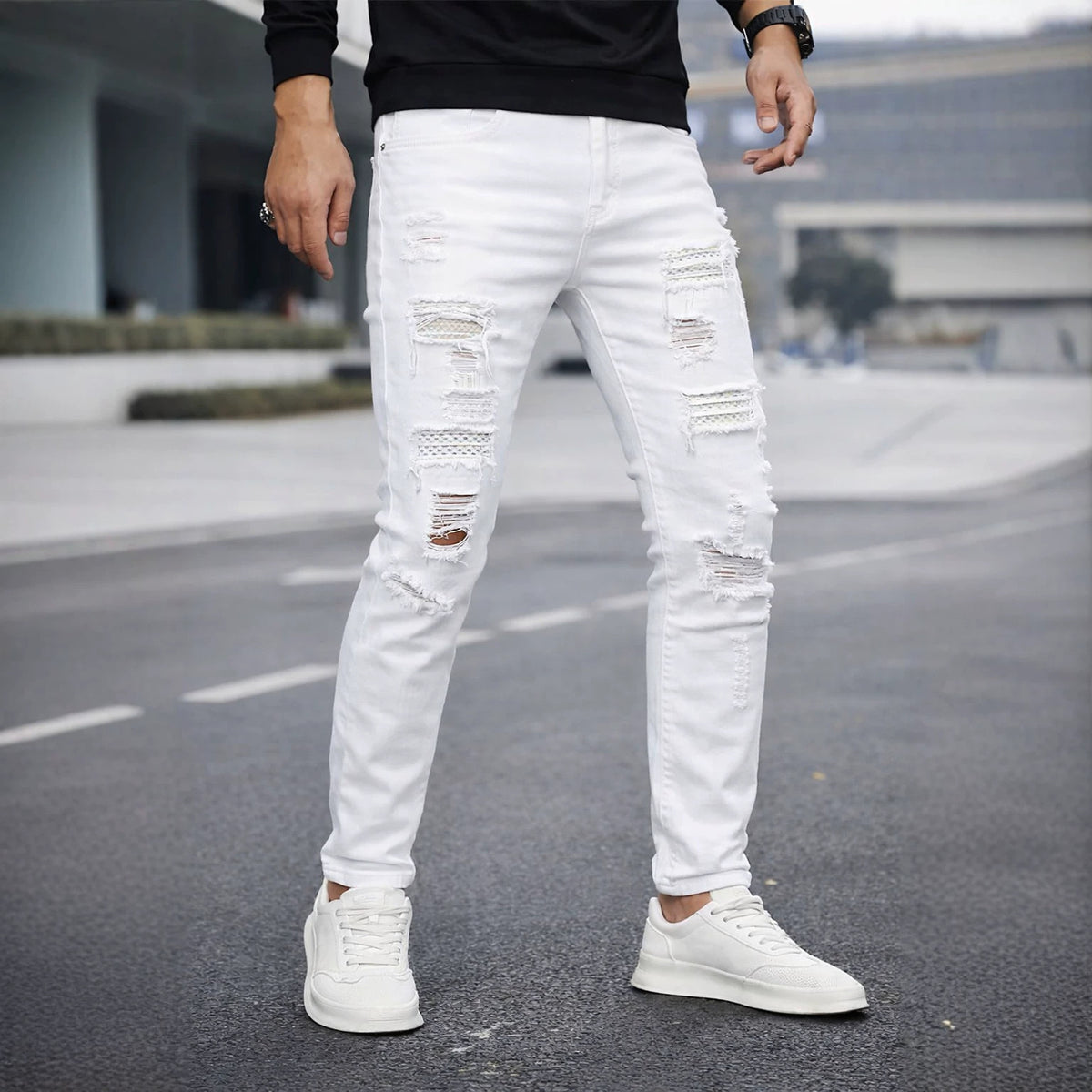 Jeans denim pour hommes perlés