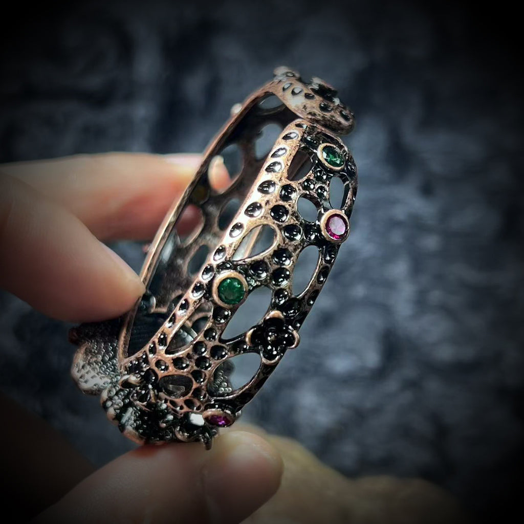 Vintage Bronze Open-End Bracelet de fleur réglable pour les femmes