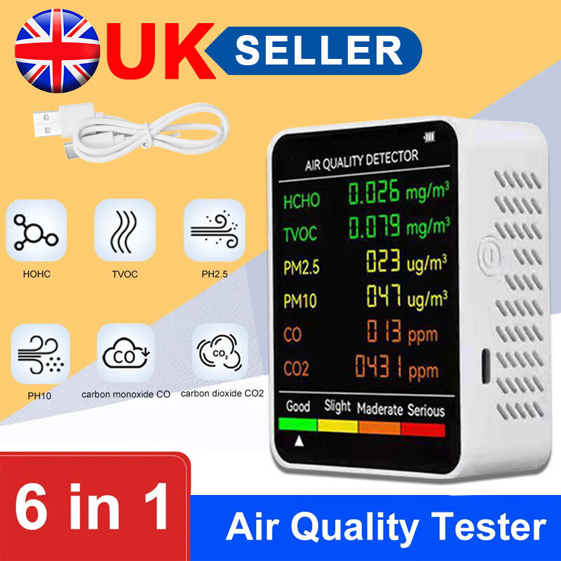 6 Dans 1 moniteur de qualité de l'air Home Office Compteur CO2 HCHO-CO TVOC PM2,5 10 Détecteur