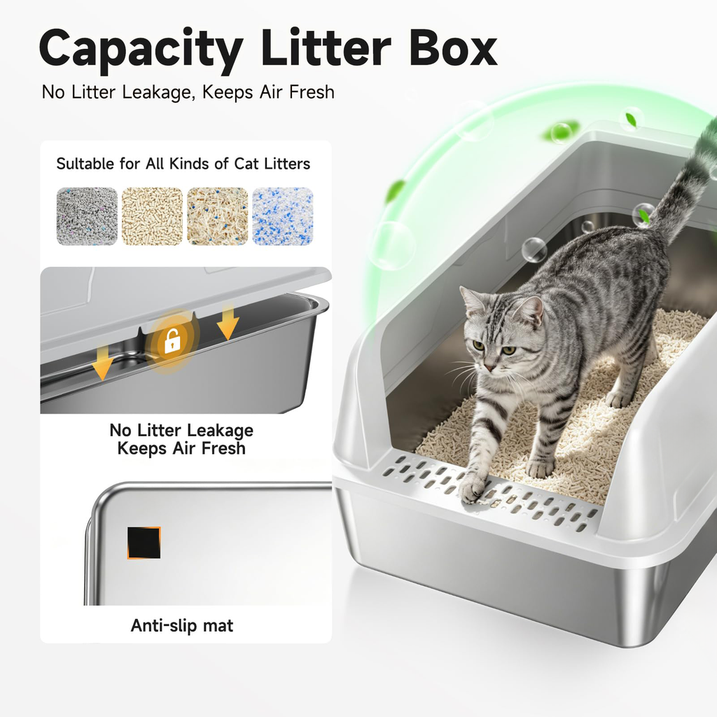 Boîte à litière pour chats en acier inoxydable