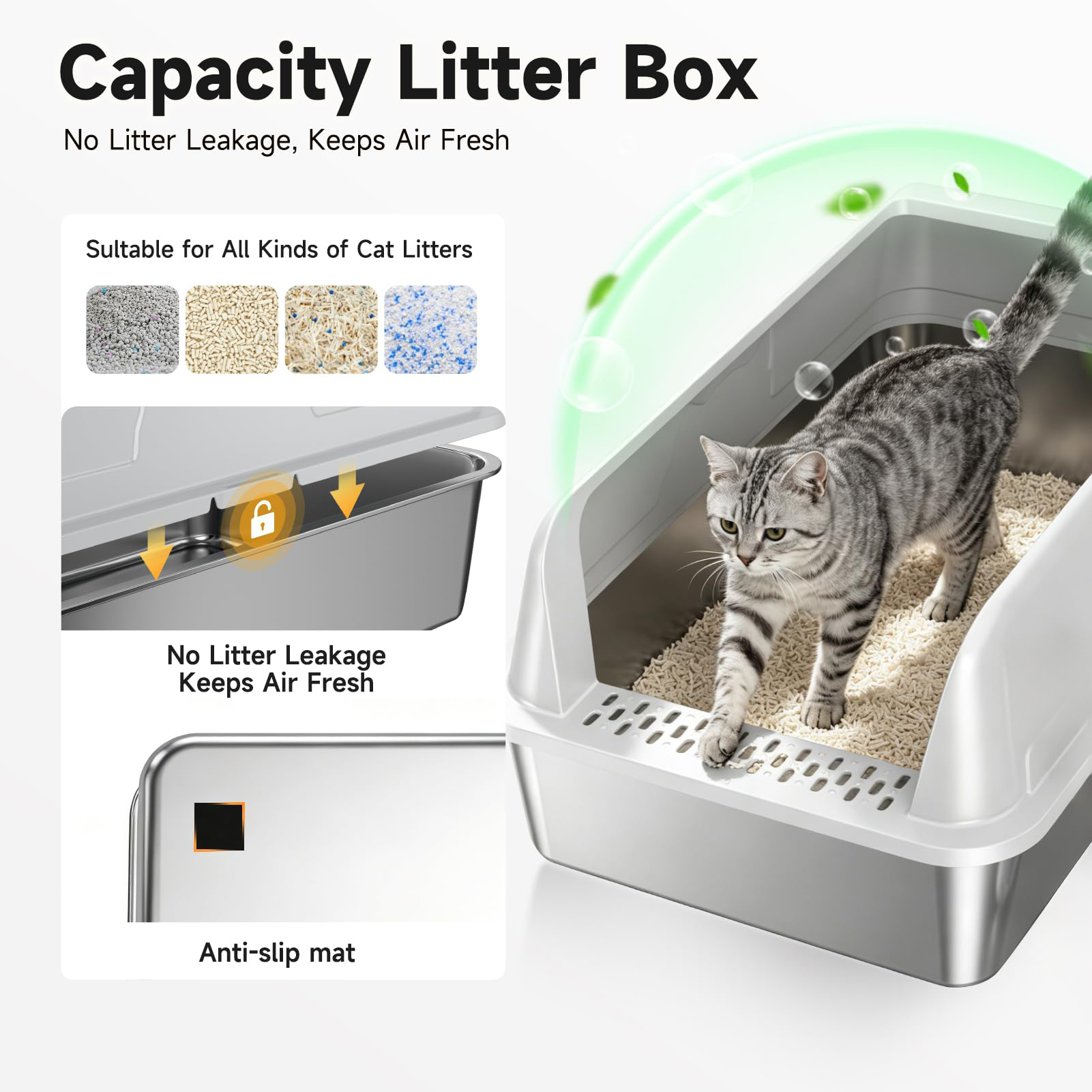 Boîte à litière pour chats en acier inoxydable