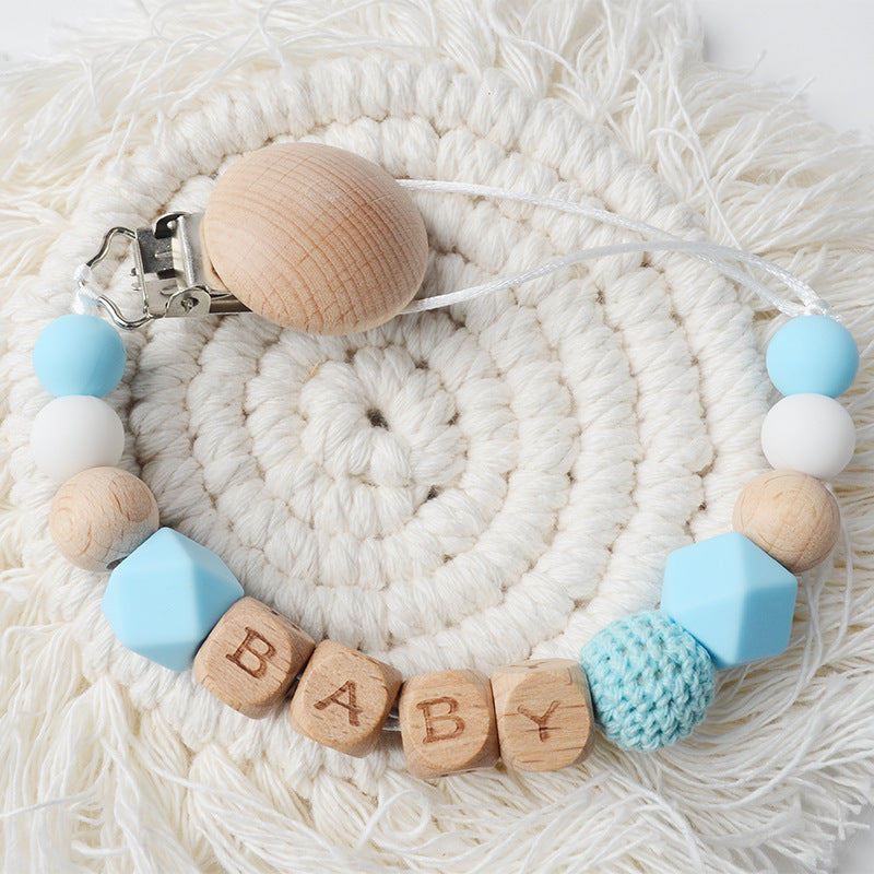 Pacificateur de hêtre Clip Silicone Octagonal Perles Laine Crochet Pacifier Clip