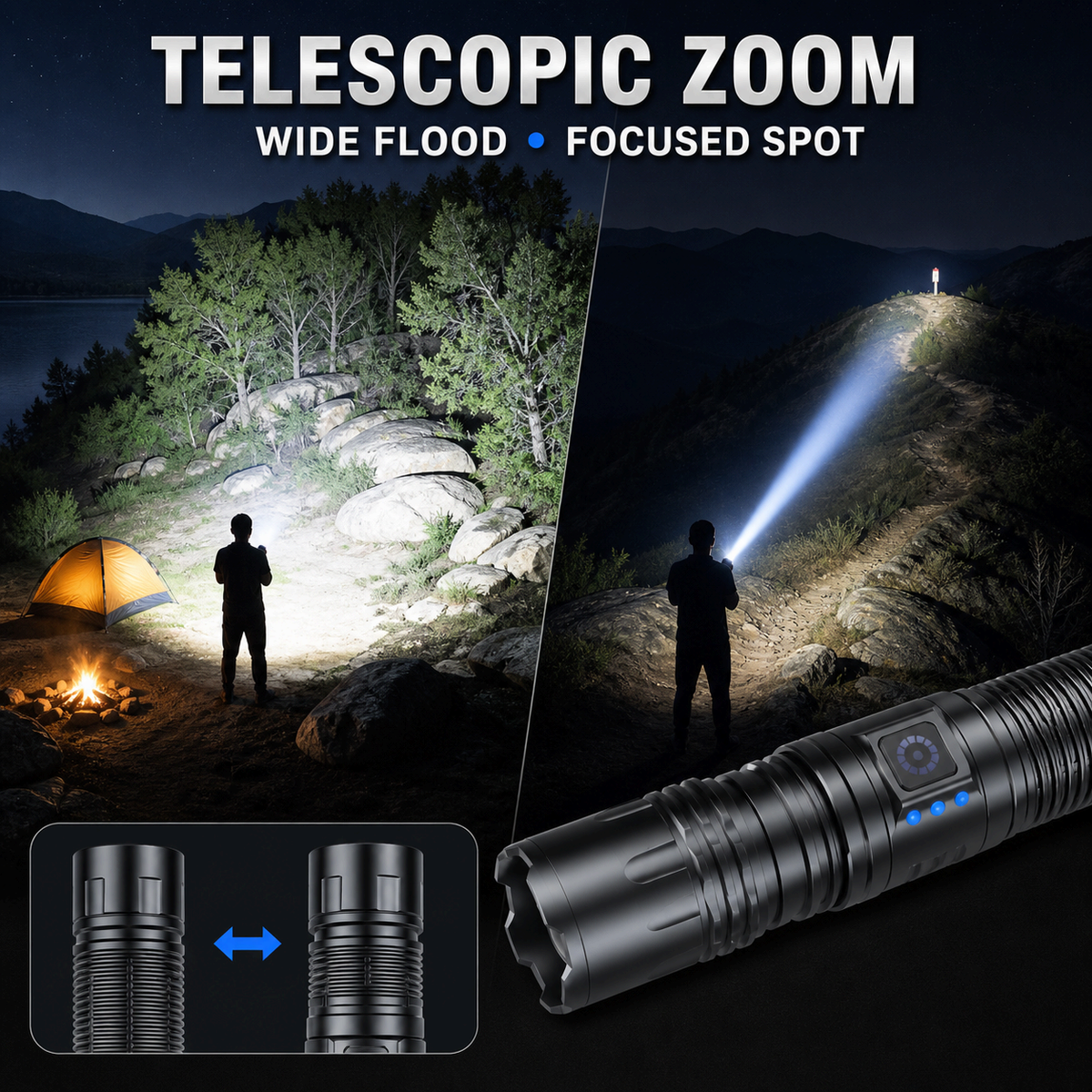 Laser blanc rechargeable Zoomable Type C lampe de poche LED 5440 800LM Pour le camping Outdoor Eme