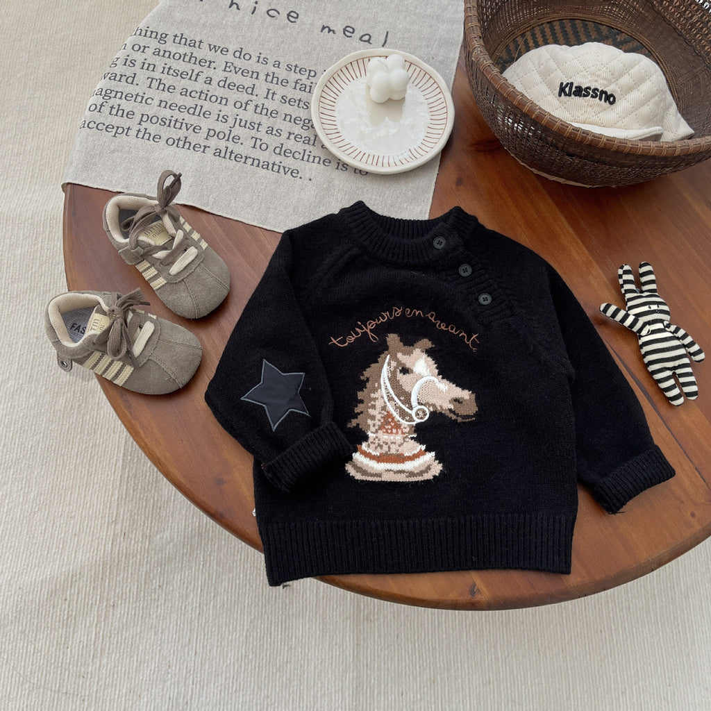 Cavalier Cartoon Année Chandail tricoté Vêtements pour enfants Chandail