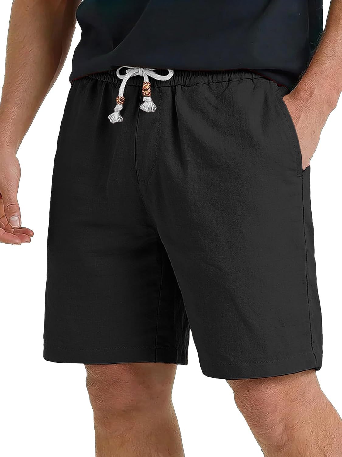Short casual de poche en coton et en lin pour hommes