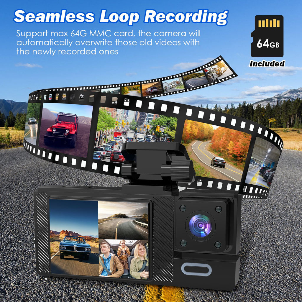 1Pc WiFi FHD 1080P voiture Dash Cam 3 canaux arrière avant caméra de Dash intérieur avec boucle Recordi