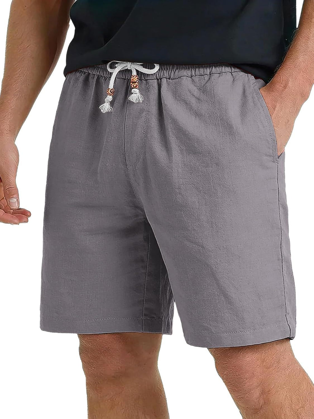 Short casual de poche en coton et en lin pour hommes