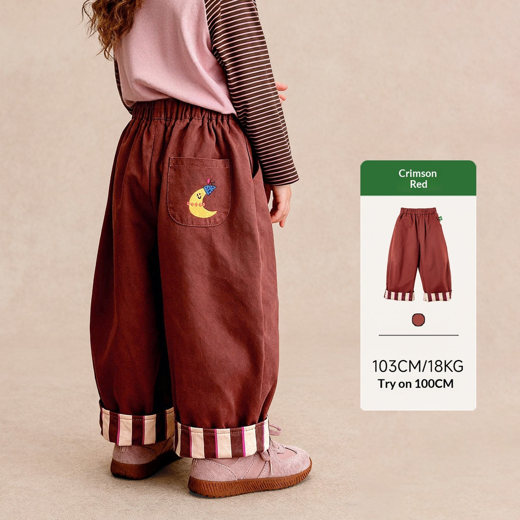 Pantalon casual avec bandes brodées et pantalons de longue longueur à l'ourlet roulé