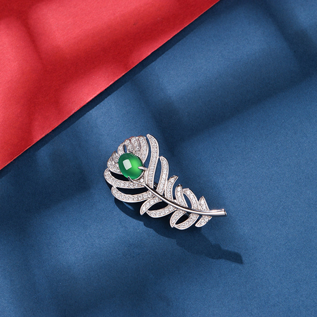 S925 Broche de plumes en argent sterling
