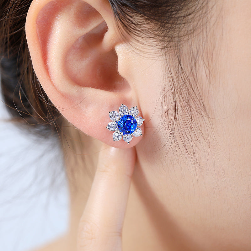 S925 Argent 4.1g Boucles d'oreilles en pierres précieuses créées par un laboratoire de fleurs