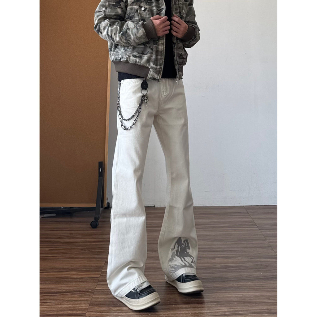 Jeans vintage de style américain brodés blanc pour hommes