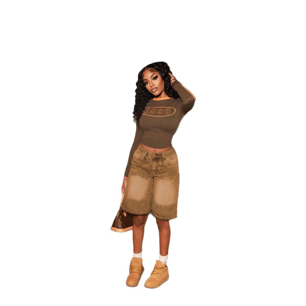 Femmes Stylish Loose-fit Casual Fringed Jeans