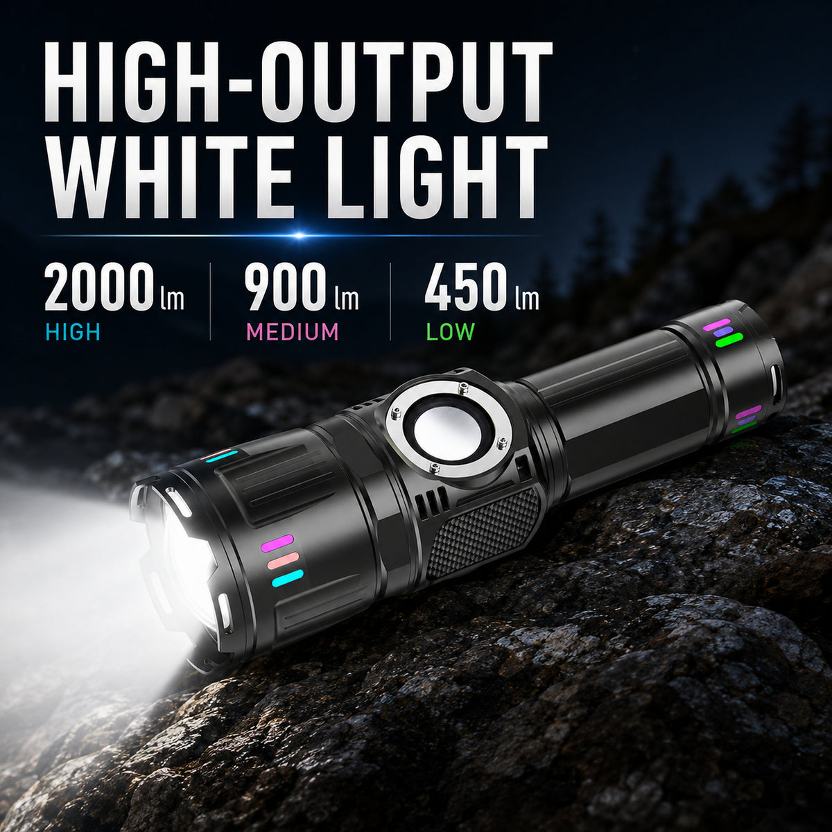 Lampe de poche LED rechargeable laser blanc Zoomable W5250B noir 2000LM Pour C