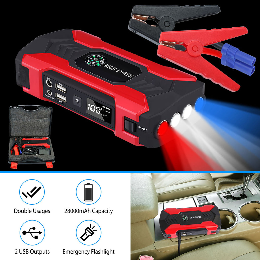 Auto Jump Starter Booster 800A Peak 28000mAh 12V Chargeur de batterie jusqu'à 6,0L Gaz ou 3,0L Die