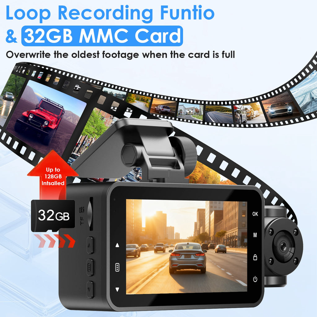 WiFi FHD 1080P 3 canaux voiture Dash Cam arrière à l'intérieur avec détection de mouvement de carte MMC 32G