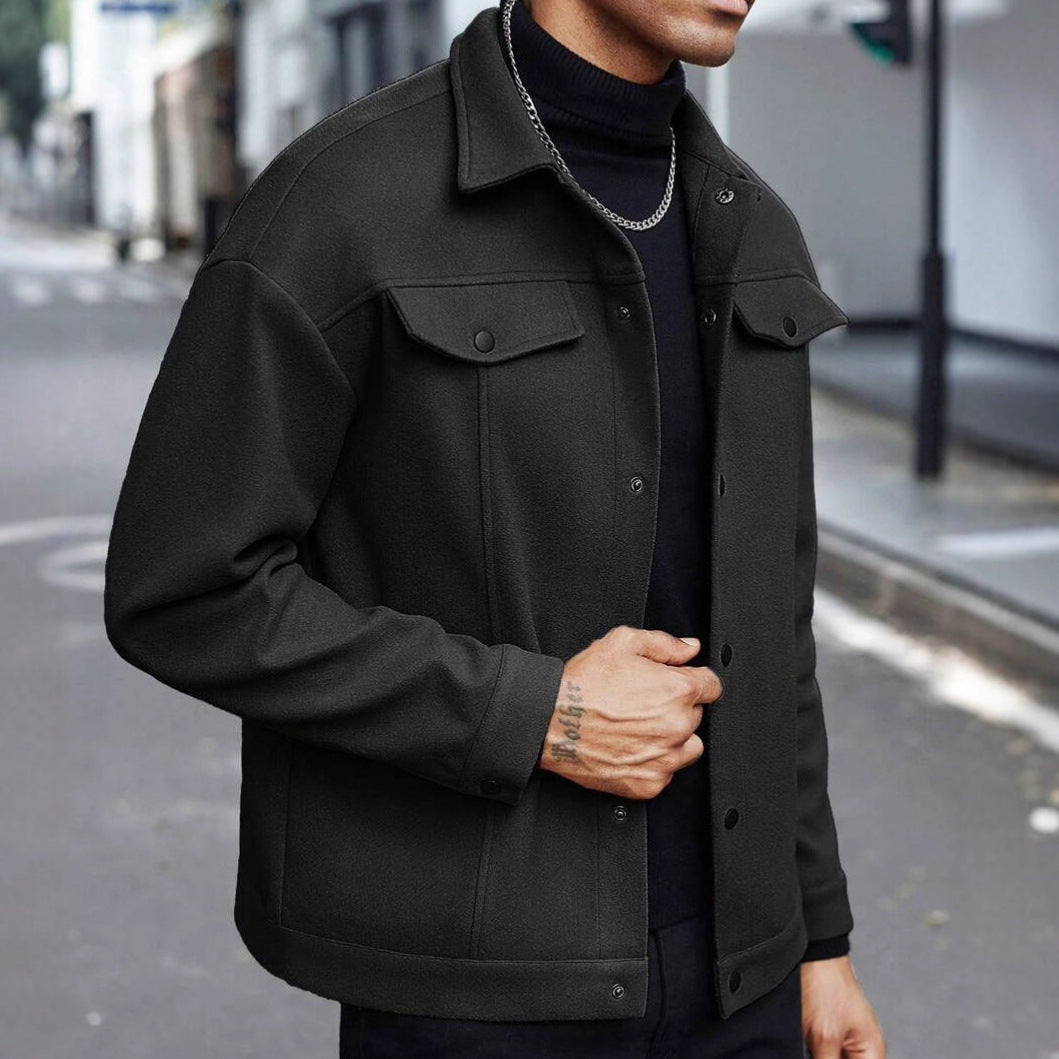 European And American Amazon Temu Autumn And Winter Style Homme Woolen Lapel Jacket Casual