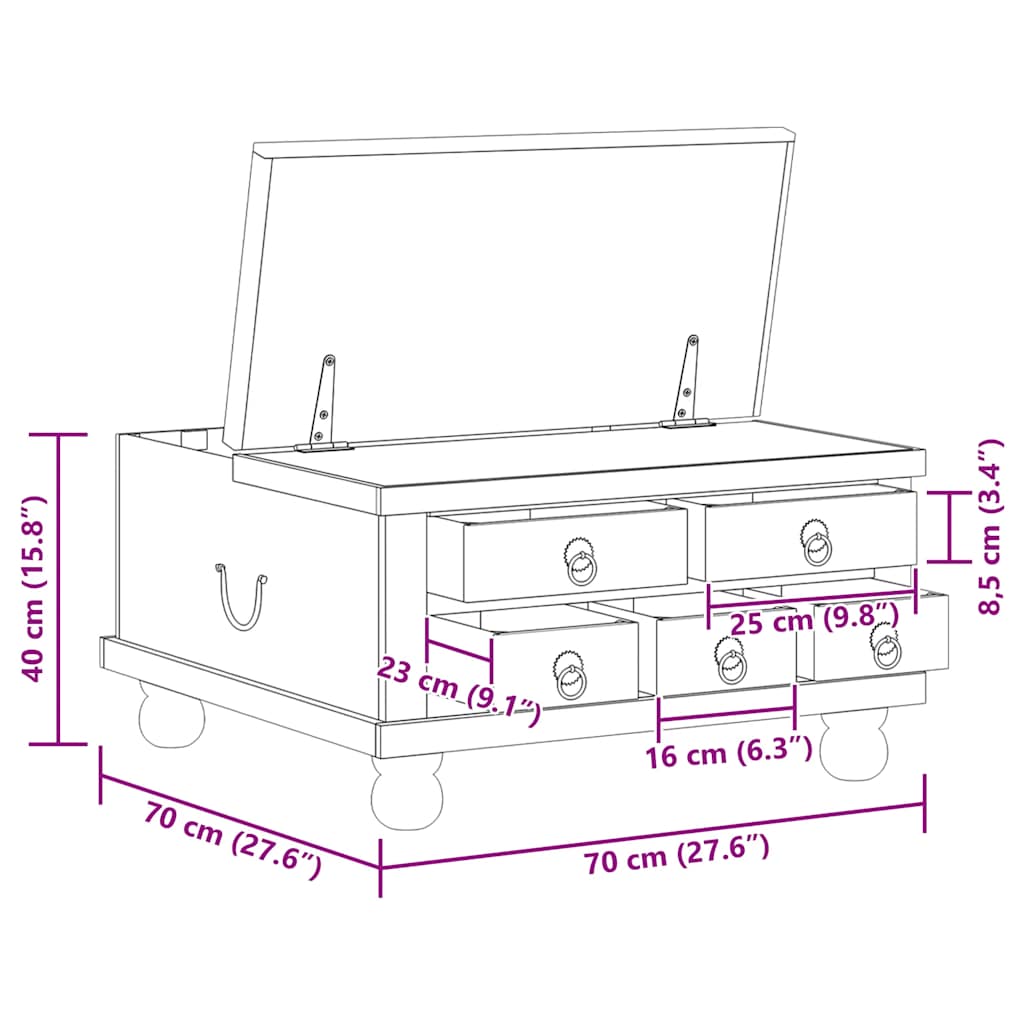 Table de café Bois recuit 70x Table de café Bois de mangue dure
