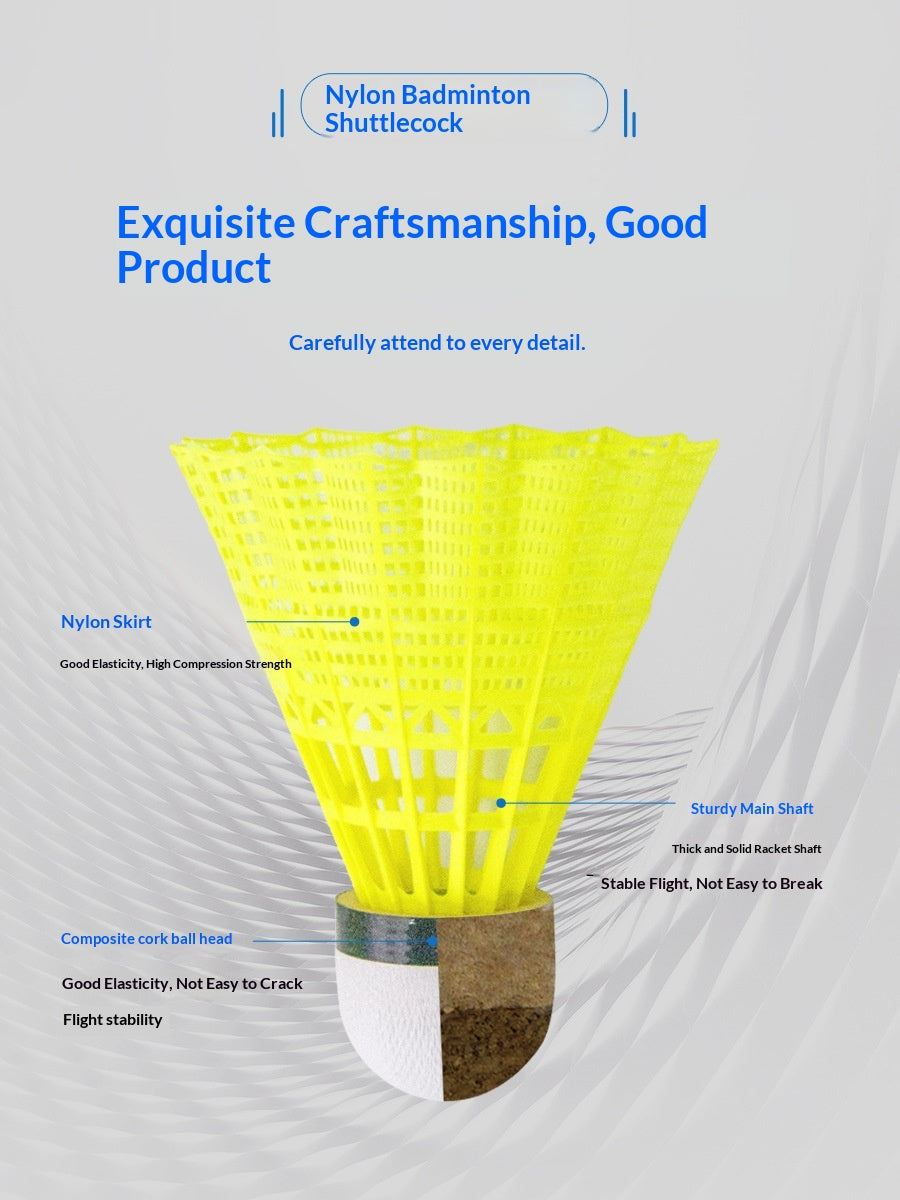 LYDOO Badminton Training Nylon Badminton Natural Cork Ball Head Yellow Nylon Ball 6 Pack W