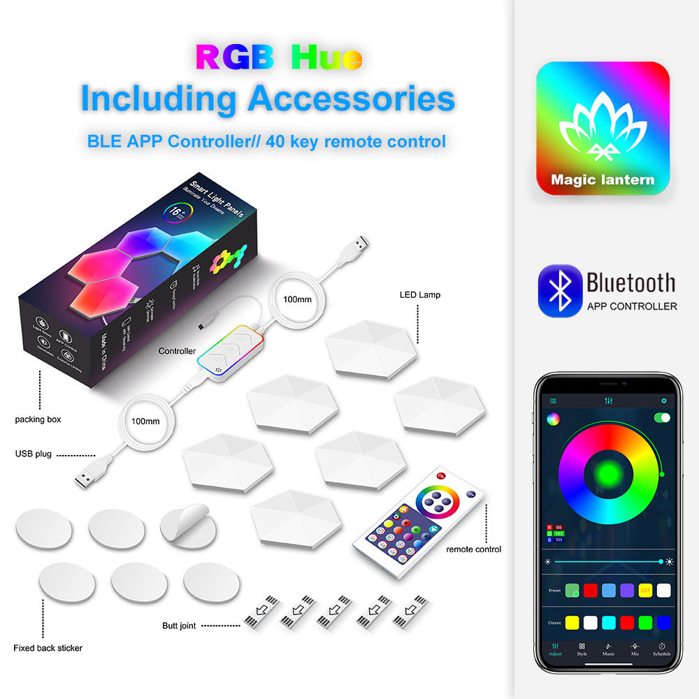 Graffiti Hexagonal Quantum Lampe côté lit Lampe murale E-sports Ambiance Light Smart Honey