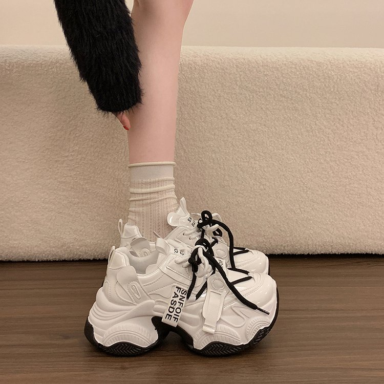 Femmes Plateforme Chunky Sneakers Dentelle Haut Talon Haut Papa Chaussures Mode Épaisseur Semelle Sport Casual