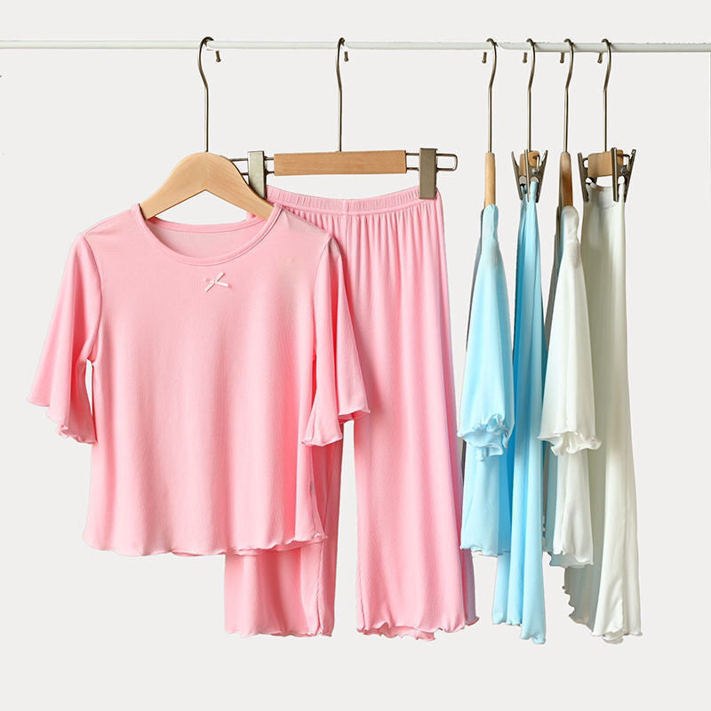 Top et pantalons de pajama en soie glacée pour filles