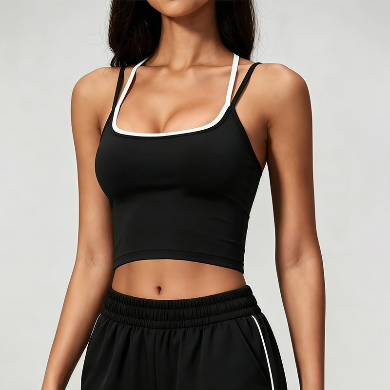 Color Block Sports Bra Halterneck Two Piece Faux Tank Top pour femmes