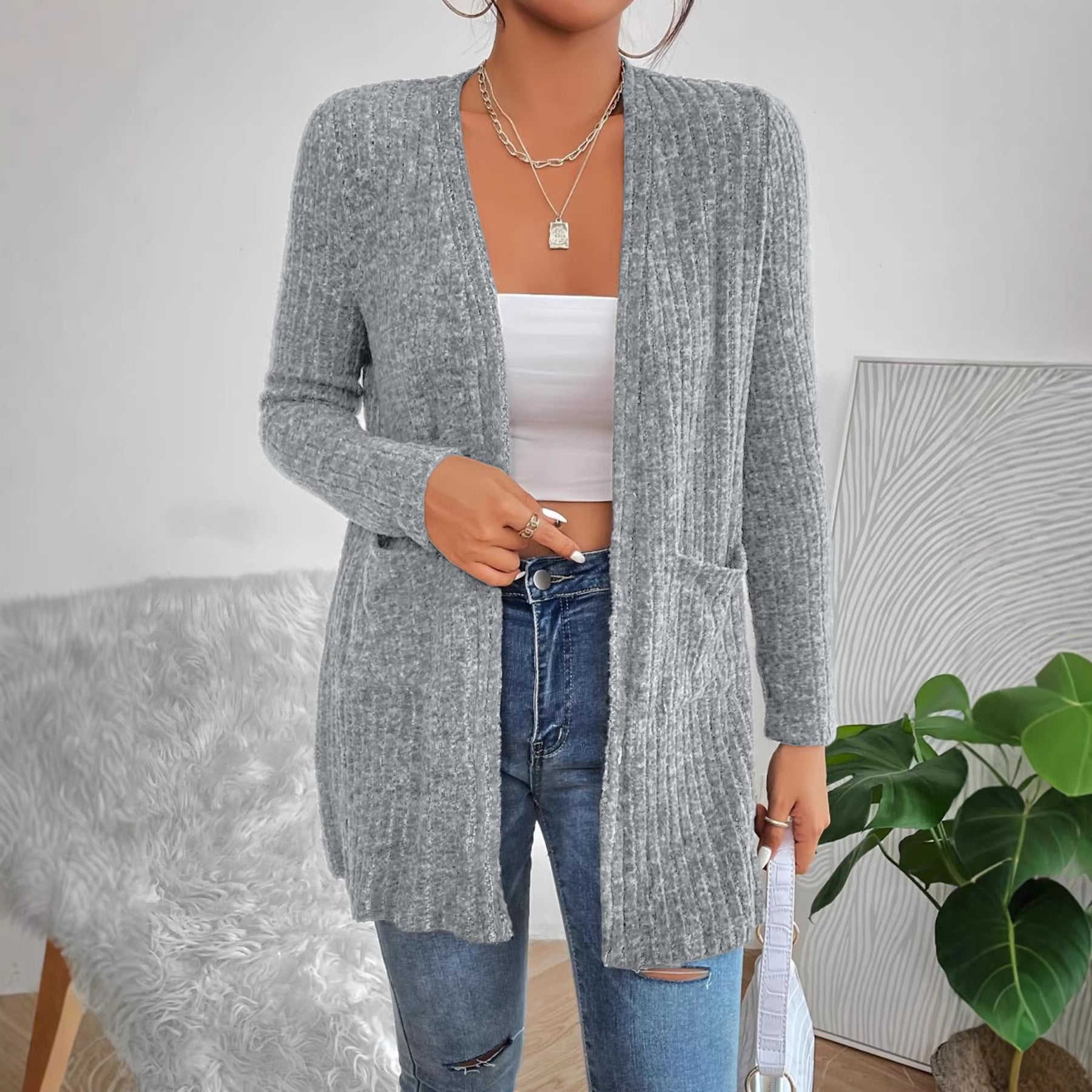 Cardigan à maille longue pour femmes