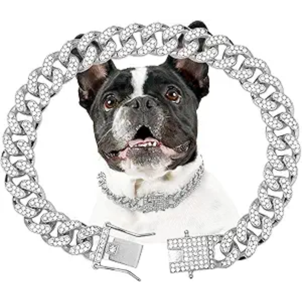 Collier de chaîne de chien Collier de chien en argent Diamond Collier de chien de lien cubain 13mm large métal chat