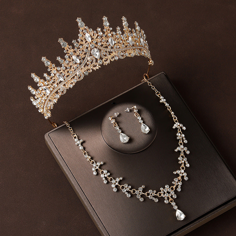 Boucles d'oreilles Crown Headdress Collier Champagne Gold Vintage