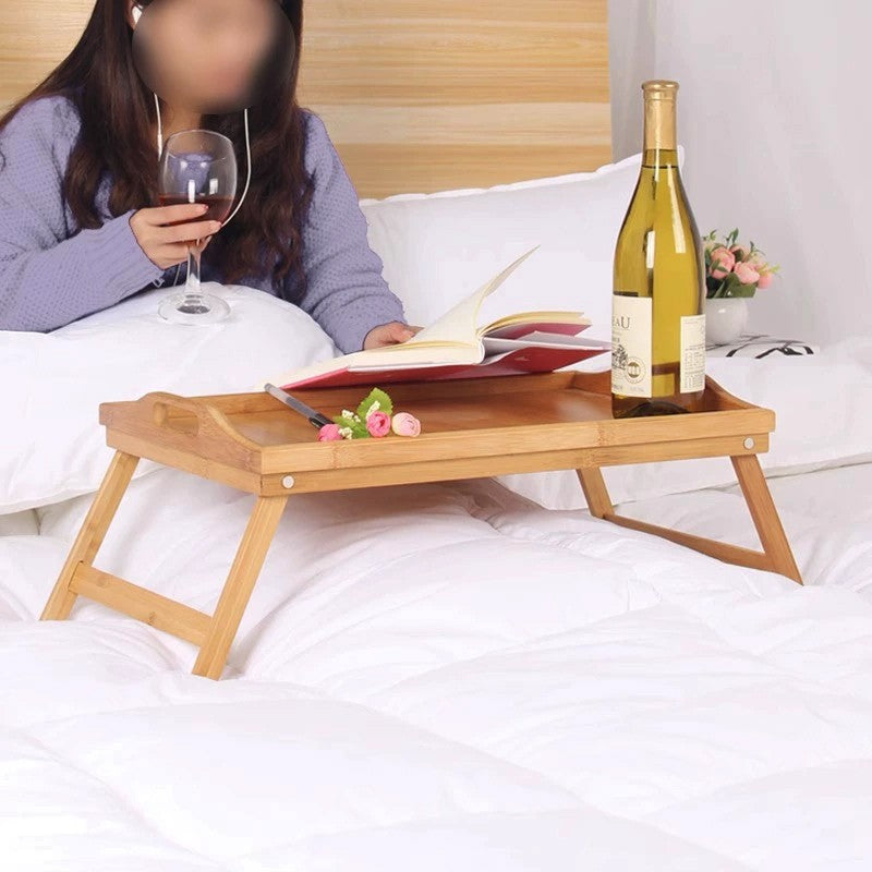 Table de lit en bois de bambou avec pieds pliants Petit déjeuner Portable