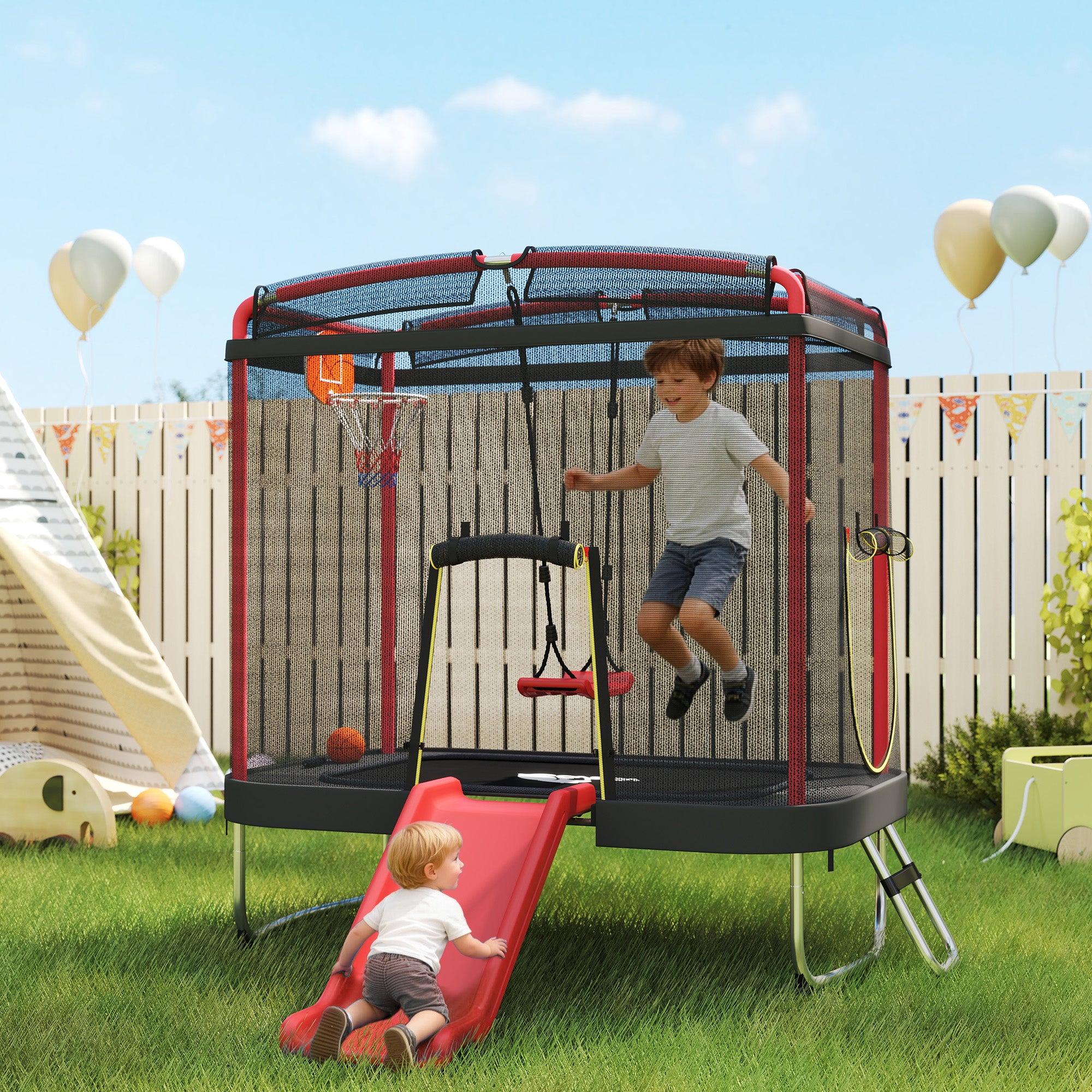 Trampoline 4 x 6FT pour enfants intérieur et extérieur avec diapositive