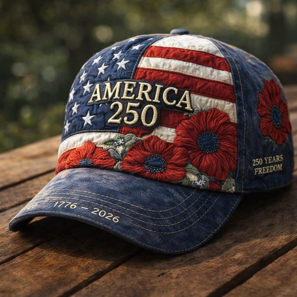 L'Amérique 250ème anniversaire Rose 3D imprimé Casquette de baseball pour les voyages quotidiens et l'indépendance