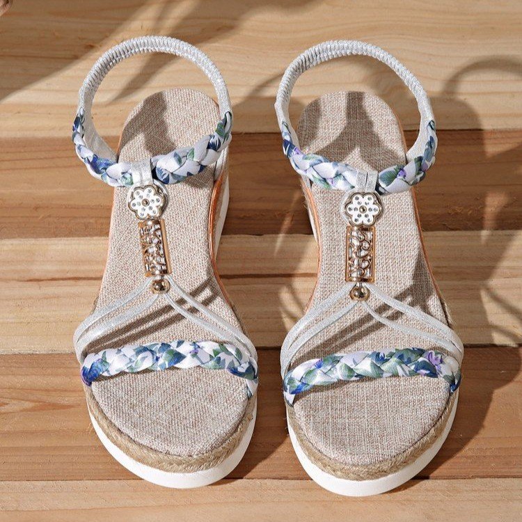 Chic Platform Casual Beach Sandales romaines avec paillettes élastiques