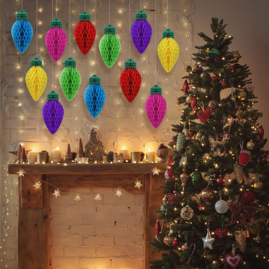 12 Pcs 12 Dans Jumbo Noël Honeycomb Décorations de soirée suspendu