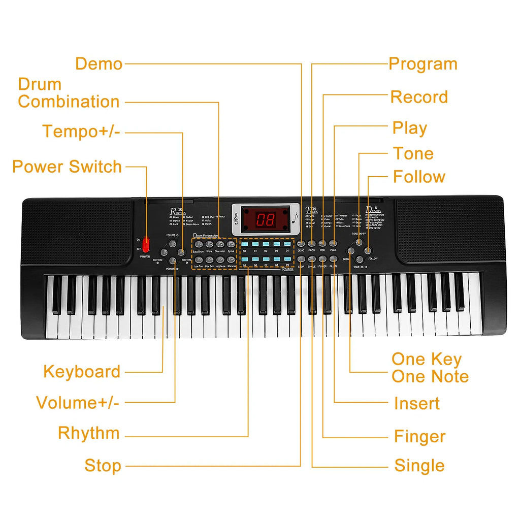Jouet de piano pour enfants multifonctionnel 61 - clavier électronique avec 16 tons