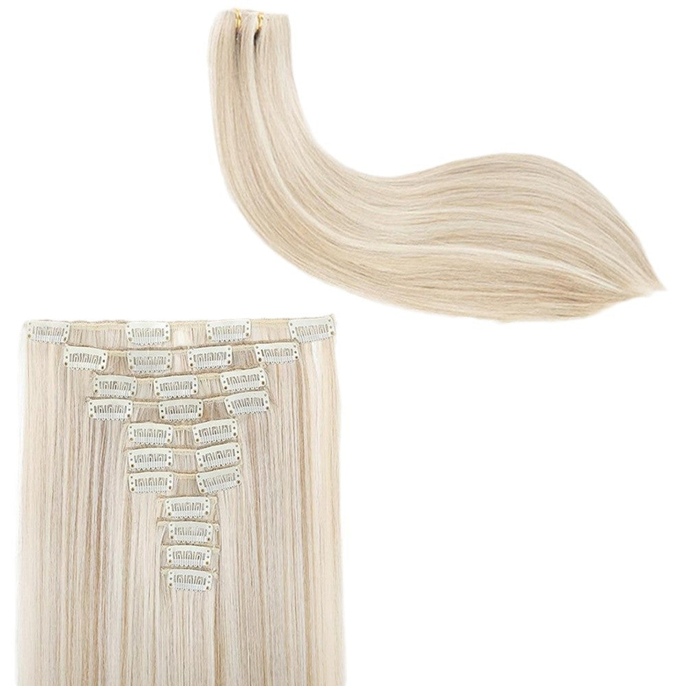 11-pièces 24-pouces Long droit Extension cheveux Pièces de perruque noire
