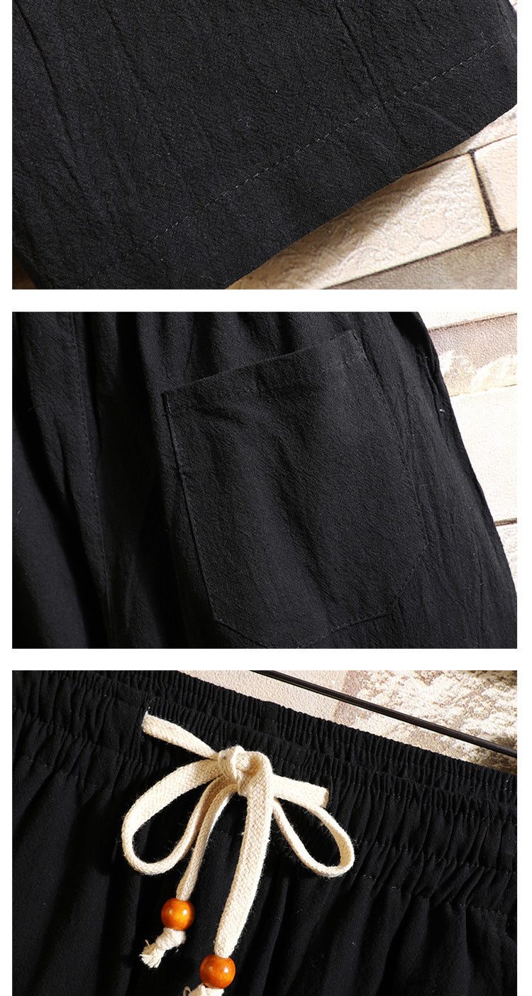Short en lin pour homme Costume à manches courtes Style chinois