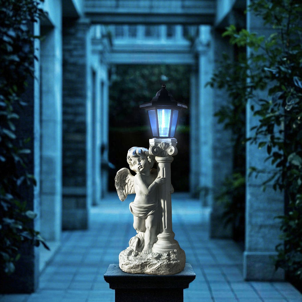 Ancienne colonne romaine Angel Lampe solaire ornement Jardin Balcon Paysage Lumière
