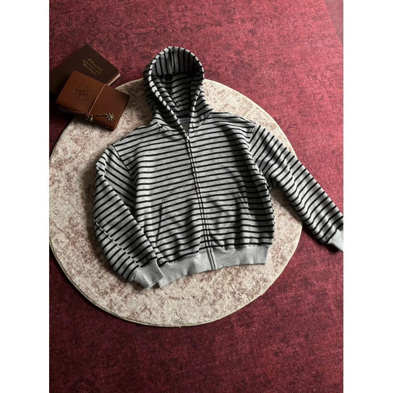 Style américain Vintage Étoile-imprimé rayé Cardigan Hoodie Hommes Veste