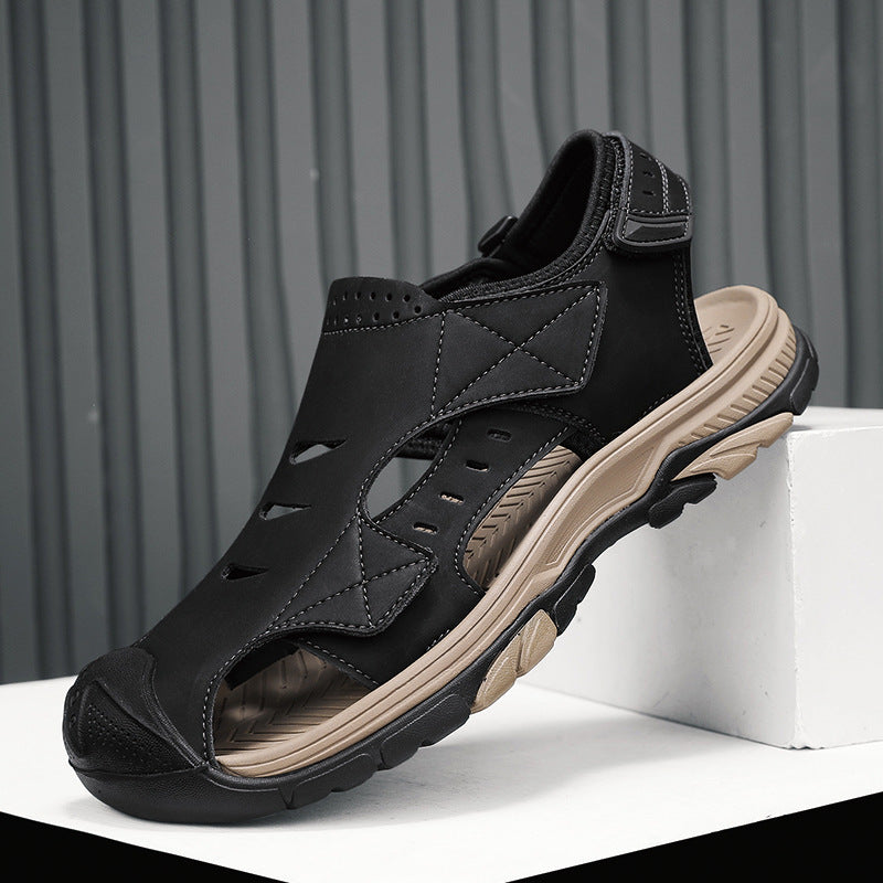 Chaussures de plage de taille plus respirant Sandales en cuir pour hommes