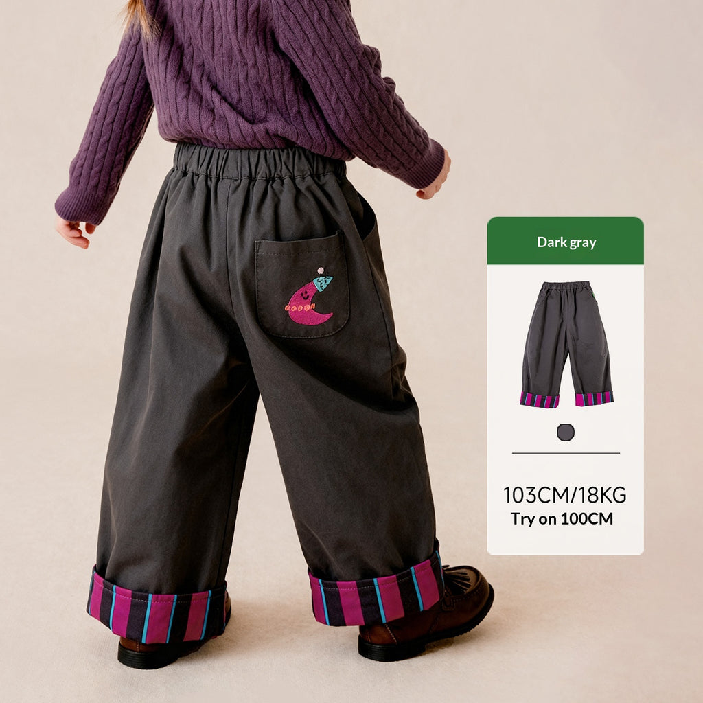 Pantalon casual avec bandes brodées et pantalons de longue longueur à l'ourlet roulé