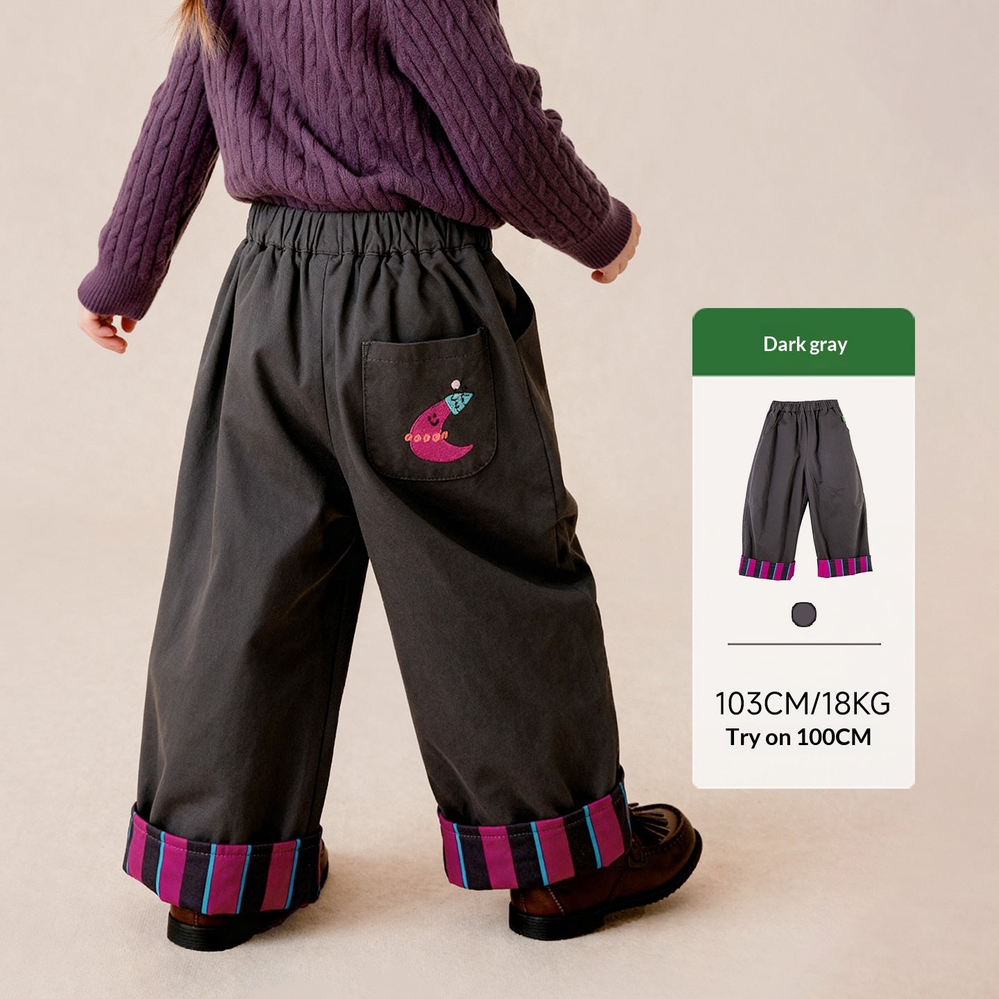 Pantalon casual avec bandes brodées et pantalons de longue longueur à l'ourlet roulé