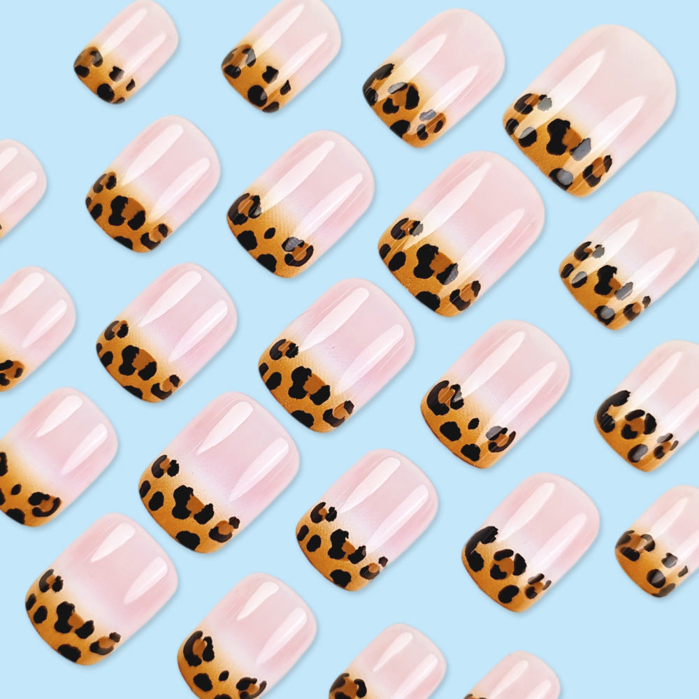 24 Stickers Nail Acrylique Rectangulaire avec Imprimé Léopard