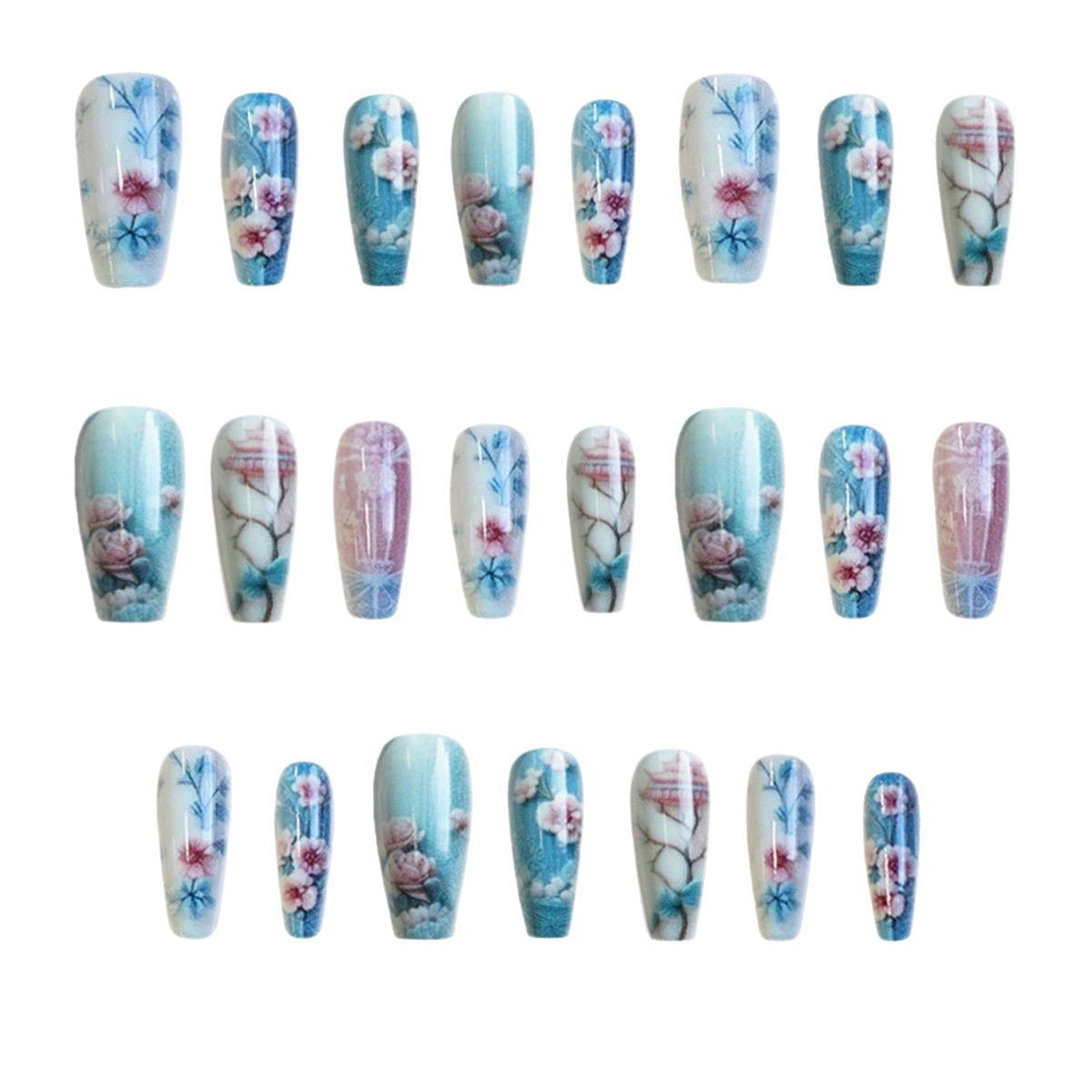 Guofeng Begonia Fausse fleur T courte Tempérament froid Blanc 24 pièces Porter des ongles Piec Polonais